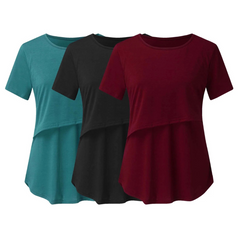 SHTXOZHI Maternity Nursing Shirts 3 Pack Breastfeeding Maternity Tee Shirts Double Layer Pregnancy Tops